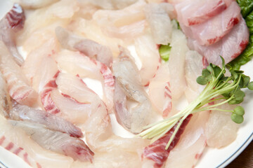 Korean seafood dish. raw fish Sashimi