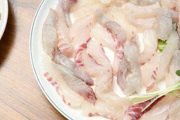 Korean seafood dish. raw fish Sashimi