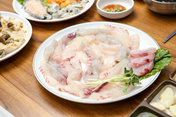 Korean seafood dish. raw fish Sashimi