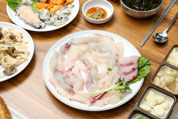 Korean seafood dish. raw fish Sashimi