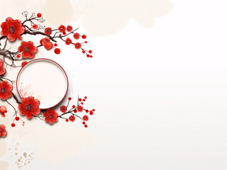 Decorative background for a dining menu with blooming sakura cherry blossoms.