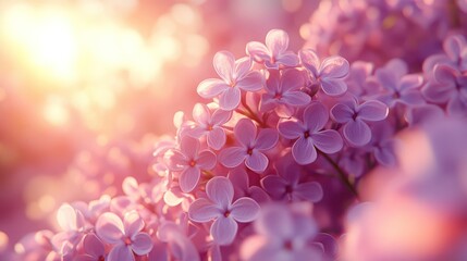 Fototapeta premium Lilac blossoms bathed in golden sunset light