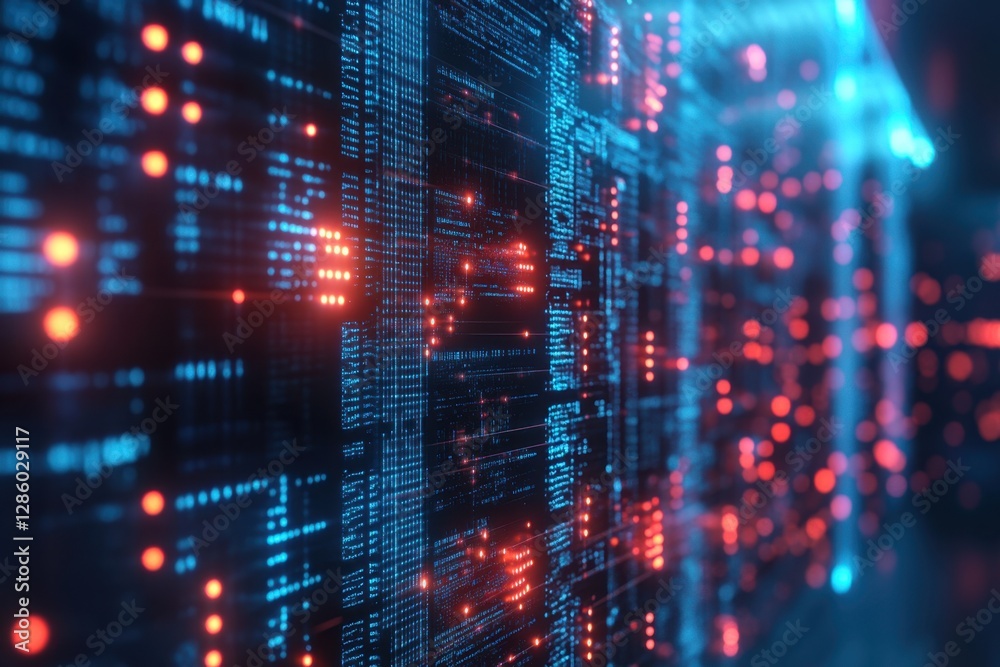 Poster Exploring the vibrant world of digital data flow illuminating a high-tech environment at twilight. Generative AI