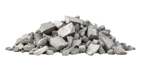 Pile of concrete rubble and rocks on transparent background