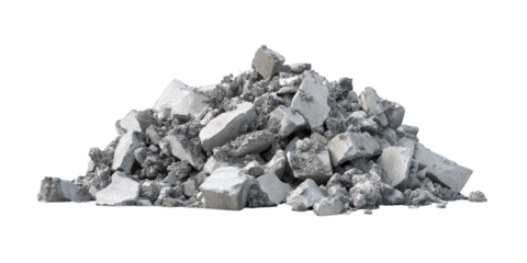 Pile of broken concrete chunks on transparent background