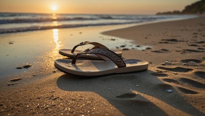 Women's flip-flops on a sandy beach