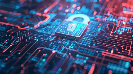 Abstract digital background featuring a glowing padlock symbolizing cybersecurity and data protection (2)
