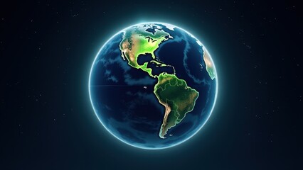 Earth Hour logo, A glowing Earth Hour logo under starry night sky front view dark blue planet glowing green continents photorealistic