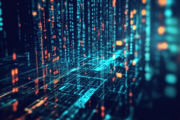 Digital matrix flowing with vibrant data streams in a futuristic cyber world showcasing technology's beauty. Generative AI