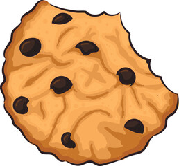 Hand drawn bitten cookie with chocolate drops