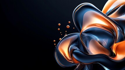Fluid Metal Abstract 3D Render: Dark Background, Shimmering Gold and Blue AI Generated