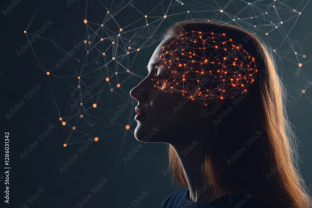 Poster exploring the connection between consciousness and neural networks through a creative representation