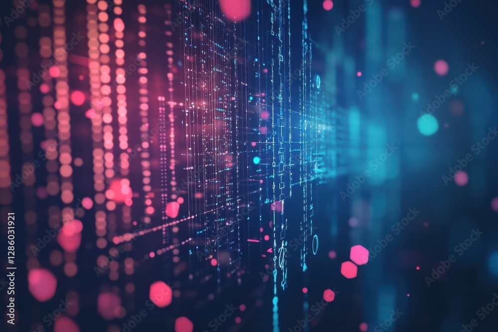 Poster vibrant digital landscape with colorful patterns flowing through cyberspace in a mesmerizing visual 