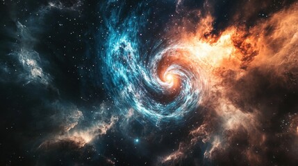 A breathtaking wormhole crackles with cosmic energy, sending ripples of light through a nebula