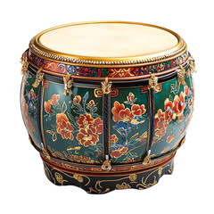Vibrant Chinese New Year Drum with Golden Details Isolated on Transparent Background