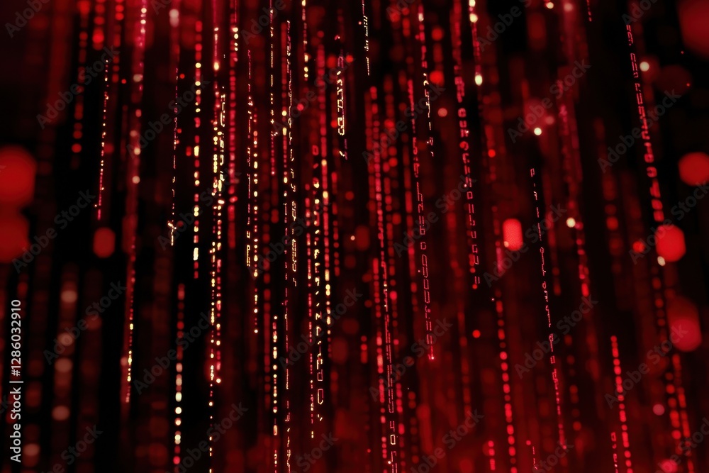 Poster Digital streams of red light illuminate abstract data patterns in a mesmerizing display of technology and creativity. Generative AI