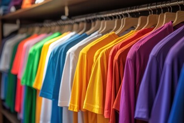 Fototapeta premium Colorful T-shirts on hangers