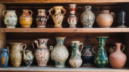A beautifully painted ceramic vase with intricate floral designs on a wooden table.
