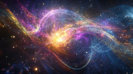 A cybernetic nebula infused with artificial intelligence, pulsating with fractal patterns of light