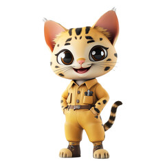A cute Geoffroys cat in adorable attire with a playful expression on a transparent background.