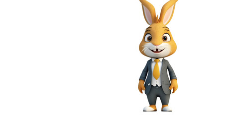 Obraz premium Hourglass bunny in business attire with a fun and cheerful expression on a transparent background.