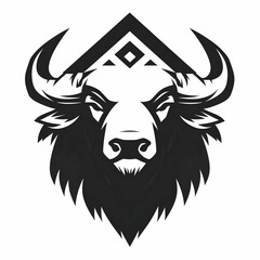 Fototapeta premium Powerful Buffalo Head Logo Design Tribal Style Vector Illustration Graphic