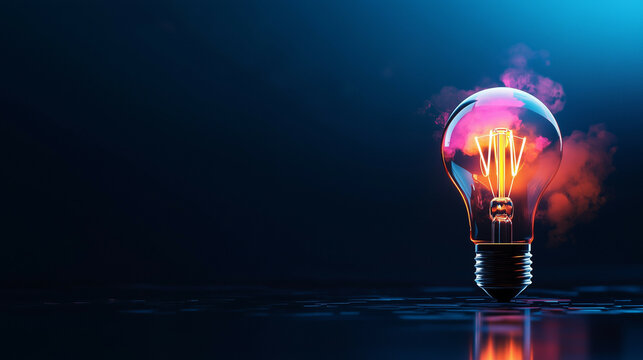 Abstract design of a light bulb with glowing lines, symbolizing innovation and intellectual creativity, minimalistic.