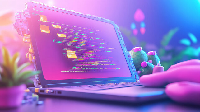 Hands typing for coding, development software engineer or architecture, digital data tech management. 
