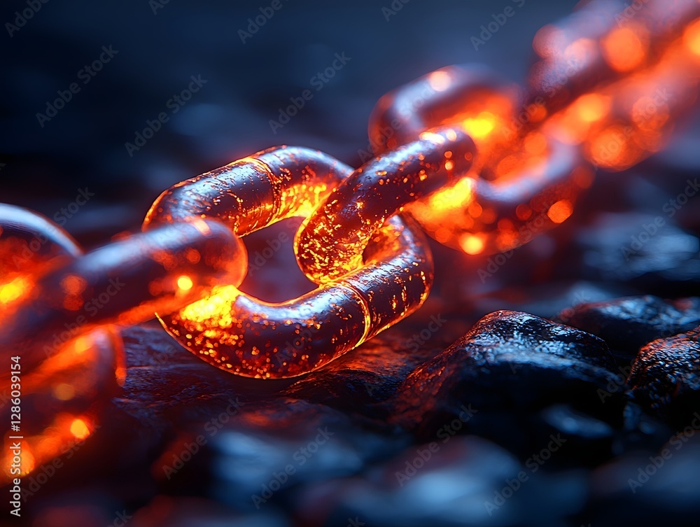 Poster glowing chain progress bar loading symbolic connections fiery concept