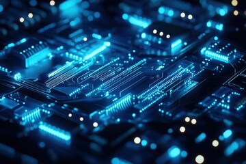 Obraz premium Illuminated circuitry showcasing the beauty of modern technology in a stunning close-up. Generative AI