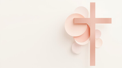 Obraz premium Contemporary Christian art sculpture with a mix of abstract shapes and religious symbols.