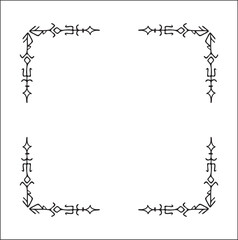Elegant black and white ornamental frame with Viking runes, decorative border, corners for greeting cards, banners, business cards, invitations, menus. Isolated vector illustration.	