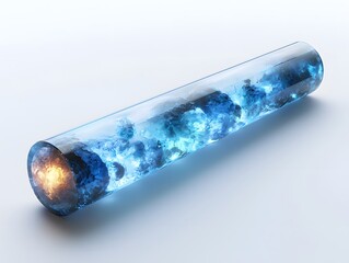 Glowing Water Droplets Filling Horizontal Glass Tube Symbolizing Fluid Motion and Completion