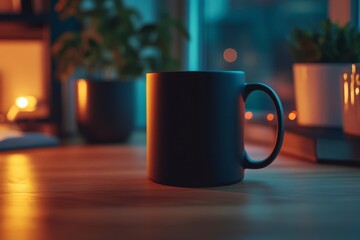 Morning coffee in a cozy atmosphere with warm light and shadows
