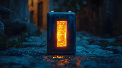 Glowing Battery Icon Filling Up with Energy on Minimalist White Background