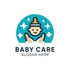 Baby care logo minimalist design premium vector