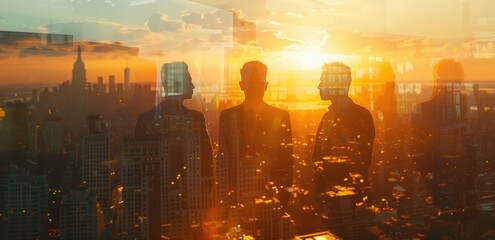 Group of people standing in front of city