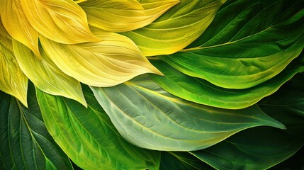 Fototapeta premium Vibrant, overlapping leaves; artistic botanical design; dark background