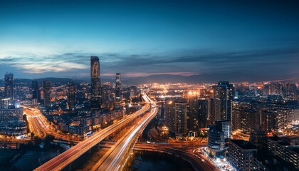 Fototapeta premium City lights blurred in spots Gives a modern and romantic atmosphere 