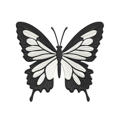 A striking black and white butterfly with intricate wing patterns, showcasing elegance and natural beauty. isolated on white background.