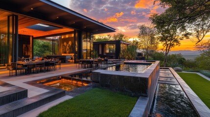 Obraz premium Luxury Sunset Villa, Modern architecture meets breathtaking landscape