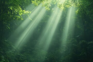 Obraz premium Sunbeams in a Lush Green Forest