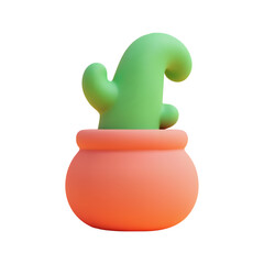 Realistic 3d cartoon cactus in a orange pot with a matte finish on a plain white background vector illustration