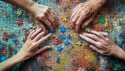 Seniors enthusiastically playing a puzzle together, demonstrating teamwork and enjoyment.