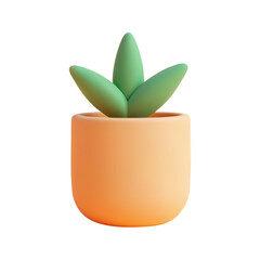 Realistic 3d cartoon plant in a orange pot with a matte finish on a plain white background vector illustration