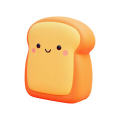 Realistic 3d cartoon slice of bread with a cute face, smiling with rosy cheeks on a plain white background vector illustration