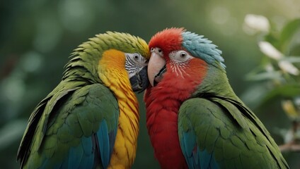 Obraz premium Colorful parrots lovebirds on a tree