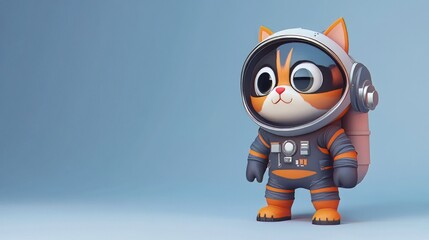 Cute Cartoon Cat Astronaut On A Blue Background. AI Generated.