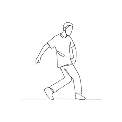 One continuous line drawing of a breakdancing people vector design illustration. Breakdancing Activity of four main elements : Toprock, Downrock, Power moves and Freezes. Breakdancing design asset.
