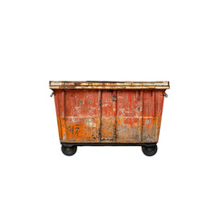 Old Weathered Orange Metal Dumpster on Wheels in Urban Setting